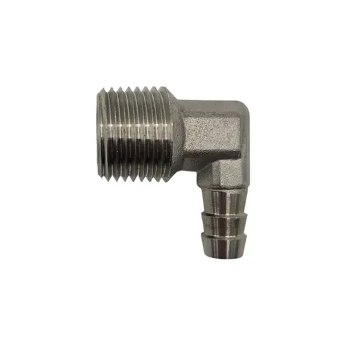 Stainless Steel  1/2" Male NPT x 3/8" Barb - 90° Elbow